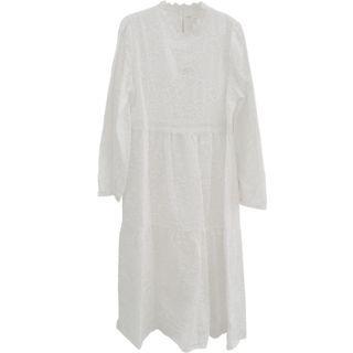 Long-sleeve Eyelet Lace Midi Shift Dress White - One Size