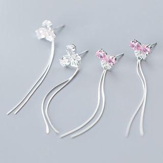 925 Sterling Silver Rhinestone Butterfly Fringed Earring