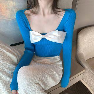 Long-sleeve Bow Applique Top