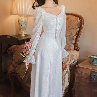 Flared Sleeve Lace-up Dress