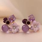 Flower Faux Crystal Alloy Earring 1 Pr - Purple & Black - One Size