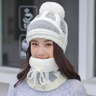 Set: Bobble Knit Beanie + Face Mask + Scarf