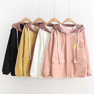 Giraffe Print Hooded Zip-up Jacket