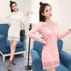 Beaded Lace Long-sleeve Dress