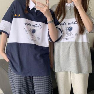 Cartoon Astronaut Print Polo Shirt