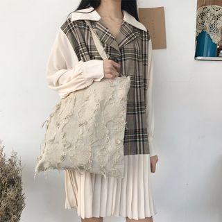 Embroidered Tote Bag Light Gray - One Size
