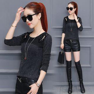 Long-sleeve Embellished Cutout Top