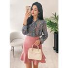 Tie-front Ruffled Floral Chiffon Blouse