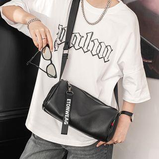 Lettering Genuine Leather Crossbody Bag Black - One Size