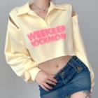 Lettering Collared Zipped Cropped Sweatshirt