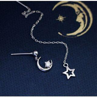 Non-matching 925 Sterling Silver Rhinestone Moon & Star Earring