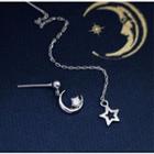 Non-matching 925 Sterling Silver Rhinestone Moon & Star Earring