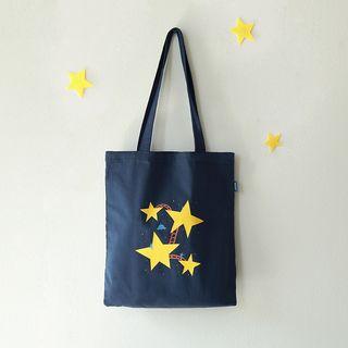 Canvas Printed Starry Night Tote Bag Light Edition - Yellow Stars - Dark Blue - One Size