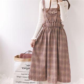 Plaid A-line Midi Jumper Dress As Shown In Figure - One Size