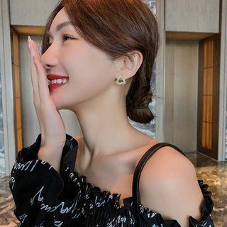 Triangle Rhinestone Faux Pearl Earring 1 Pair - S925 Silver - Gold - One Size