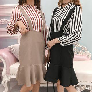 Set: Striped Shirt + Ruffle Suspender Skirt