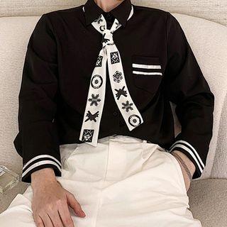 Printed Tie-neck Contrast Trim Shirt