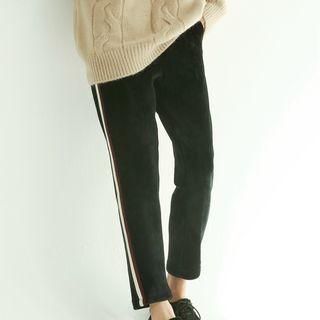 Cropped Contrast-trim Velvet Pants