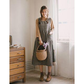 Slit-side Gingham Jumper Dress