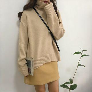 Turtle-neck Plain Over-sized Sweater