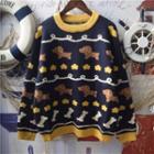 Dog Pattern Sweater Navy Blue - One Size