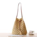 Tasseled Drawstring Woven Shopper Bag