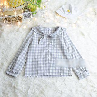Sailor Collar Gingham Long-sleeve Blouse