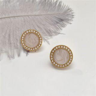 Faux Pearl Stud Earring 1 Pair - Gold & White - One Size