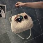 Flower Accent Handbag Khaki - One Size