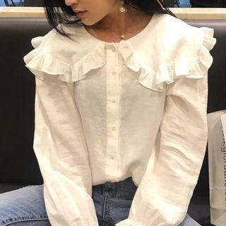 Ruffle Trim Blouse Milky White - One Size