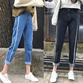 Distressed High-waist Straight-leg Jeans