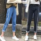 Distressed High-waist Straight-leg Jeans