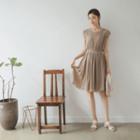 Cap-sleeve Shirred Flare Dress With Belt