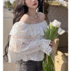 Off-shoulder Lace Crop Blouse White - One Size