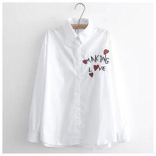 Embroidered Letter Long-sleeve Blouse