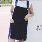 Slit-front Denim Suspender Dress