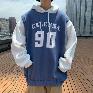 Two-tone Panel Number Print Hoodie