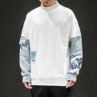 Two-tone Panel Printed Mock Turtleneck Pullover