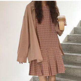 Sleeveless Plaid Dress / Long-sleeve Shirt