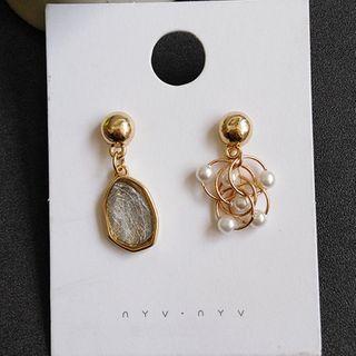 Faux Pearl Alloy Asymmetrical Dangle Earring