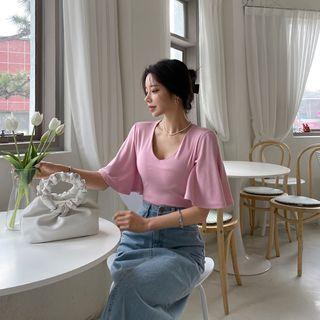 Flared-sleeve V-neck Top