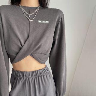 Round-neck Lettering Cropped Sweatshirt