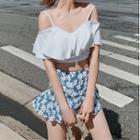 Set: Cold Shoulder Swim Top + Floral Print Skirt
