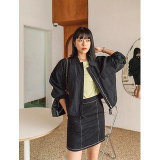Drawstring-hem Pocket-front Jacket