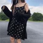 Hooded Jacket / Spaghetti Strap Dotted Mini Dress