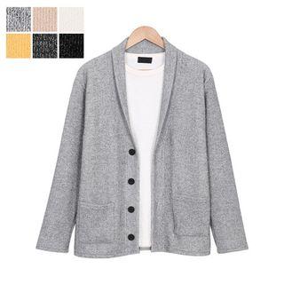 Buttoned Skim-fit Shawl-collar Cardigan