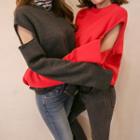 Cutout-shoulder Brushed-fleece Lined Pullover