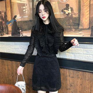 Ruffle Trim Long-sleeve Sheath Dress