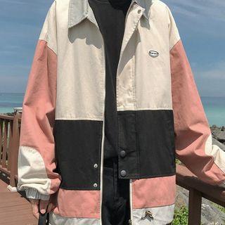 Drawstring Color Block Zip Jacket
