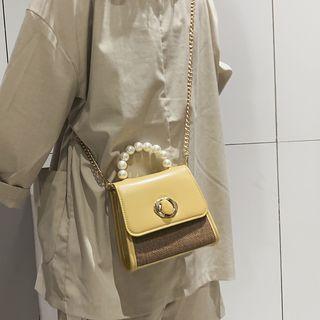 Faux Pearl Handle Faux Leather Handbag
